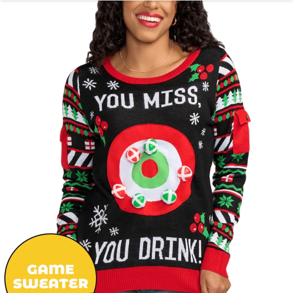 WOMEN'S DRINKING GAME UGLY CHRISTMAS SWEATER tipsy elves large target